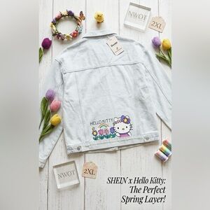 SHEIN x Hello Kitty Flowers & Rainbow Denim Jacket 2XL